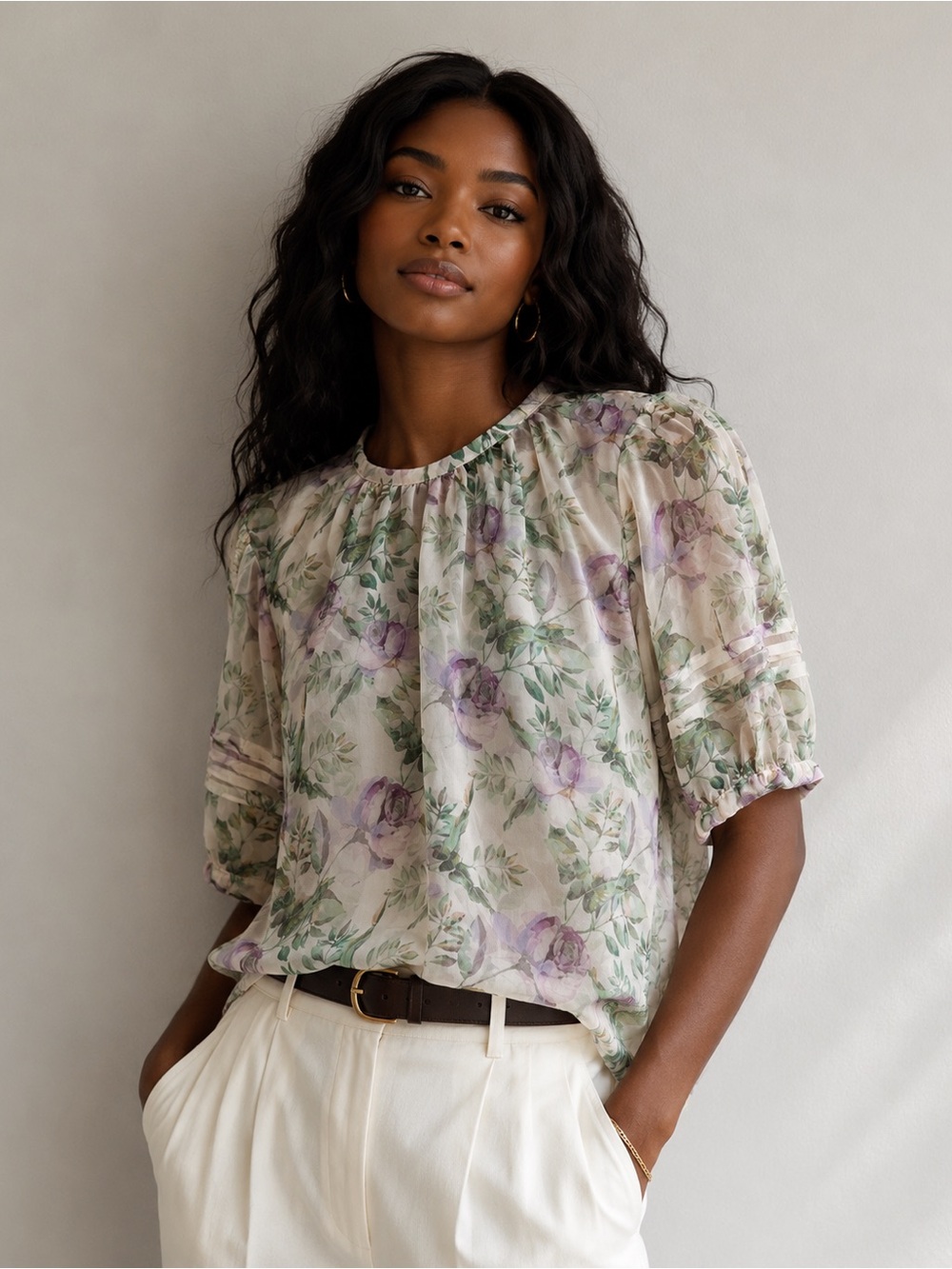 I.N.C International Concepts Floral Puff-Sleeve Top